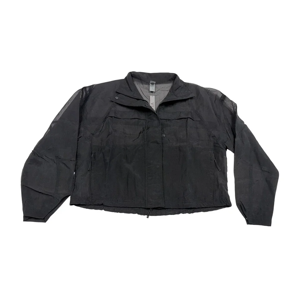 VSX Victoria's Secret Black Sheer Ripstop‎ Windbreaker Cropped Jacket Medium NEW